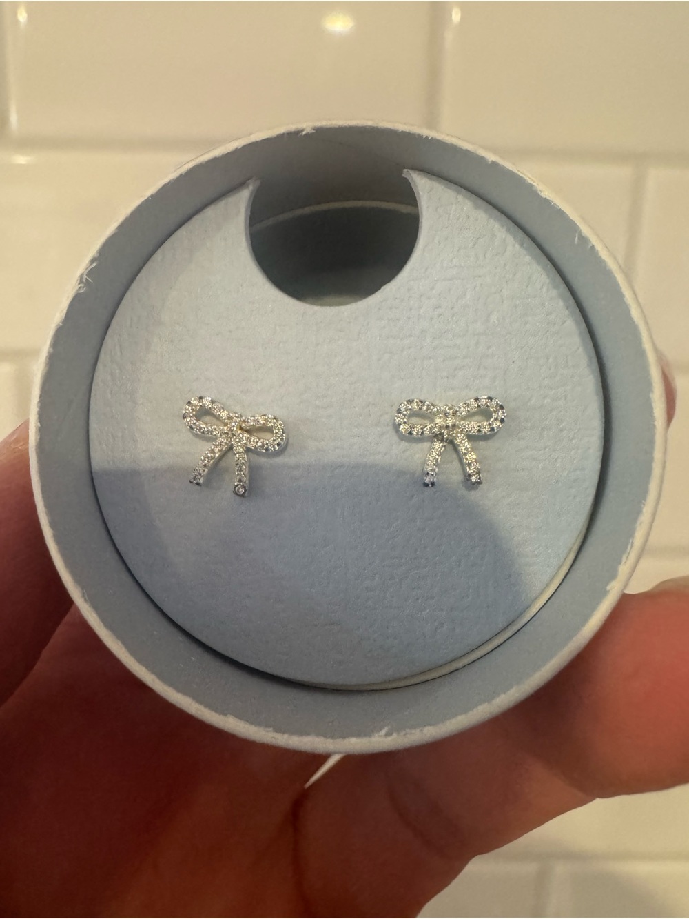 Hillberg&Berk Silver Bow Stud Earrings with white cubic zirconia - Never Worn